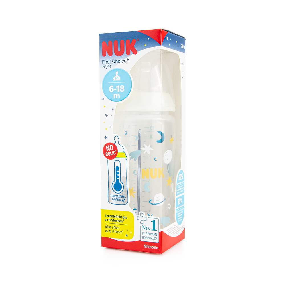NUK - FIRST CHOICE+ Night Πλαστικό Μπιμπερό Θηλή Σιλικόνης με Δείκτη Ελέγχου Θερμοκρασίας 6-18m (διάστημα) - 300ml 10741142